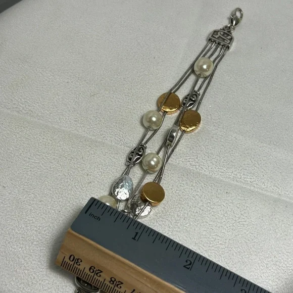 Brighton Mediterranean Bracelet Mixed Metals Hammered Two-tone Disks 8" - Picture 7 of 7